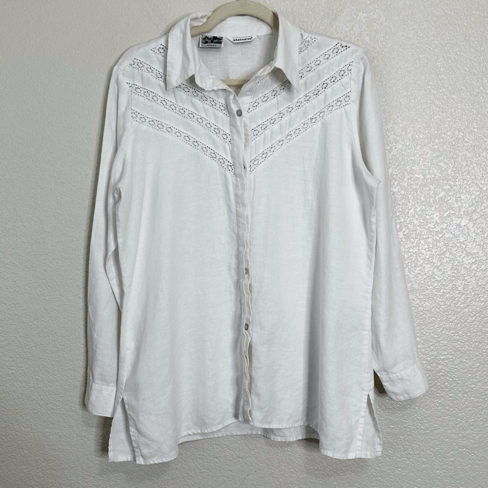 Richard Malcolm 100% Irish Linen Crochet Button Down Women's Shirt, Sz Large